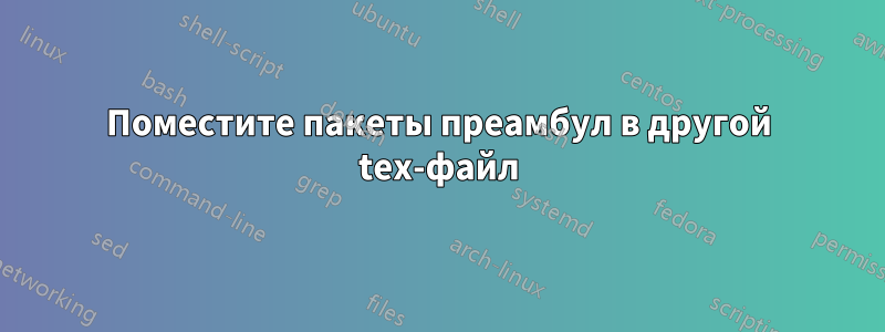 Поместите пакеты преамбул в другой tex-файл