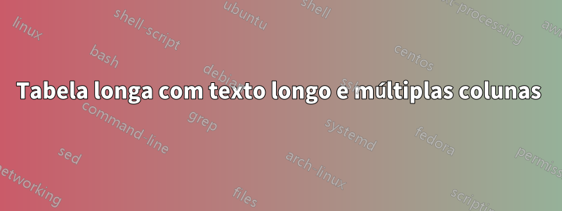Tabela longa com texto longo e múltiplas colunas