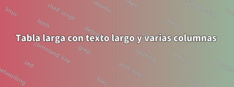 Tabla larga con texto largo y varias columnas