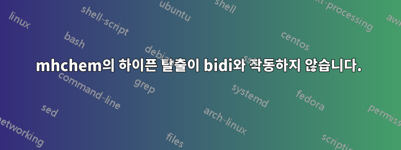 mhchem의 하이픈 탈출이 bidi와 작동하지 않습니다.