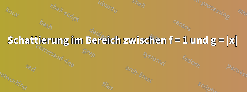Schattierung im Bereich zwischen f = 1 und g = |x|