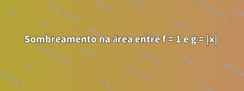 Sombreamento na área entre f = 1 e g = |x|