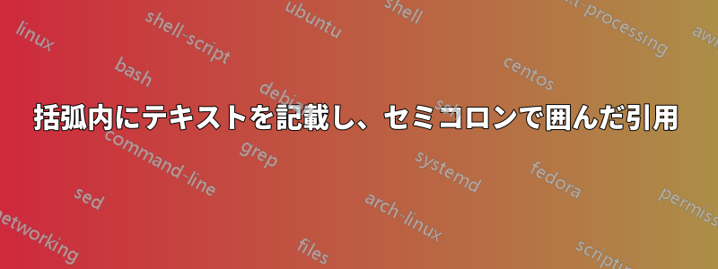 括弧内にテキストを記載し、セミコロンで囲んだ引用