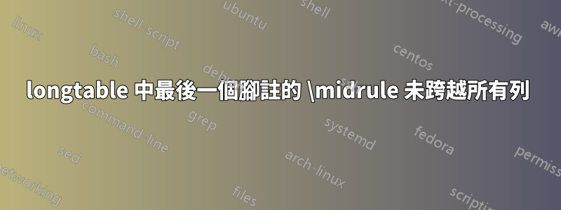 longtable 中最後一個腳註的 \midrule 未跨越所有列