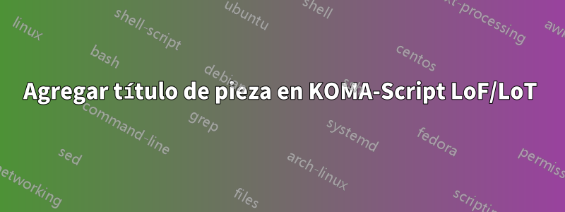 Agregar título de pieza en KOMA-Script LoF/LoT