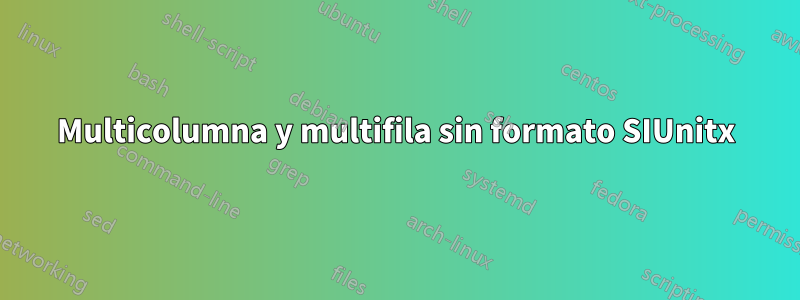 Multicolumna y multifila sin formato SIUnitx