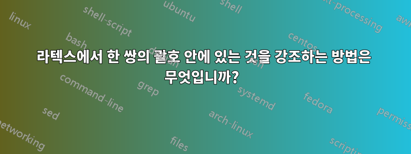 라텍스에서 한 쌍의 괄호 안에 있는 것을 강조하는 방법은 무엇입니까? 