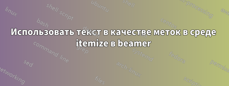 Использовать текст в качестве меток в среде itemize в beamer