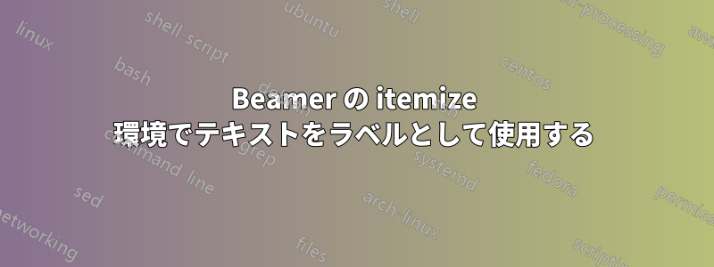 Beamer の itemize 環境でテキストをラベルとして使用する