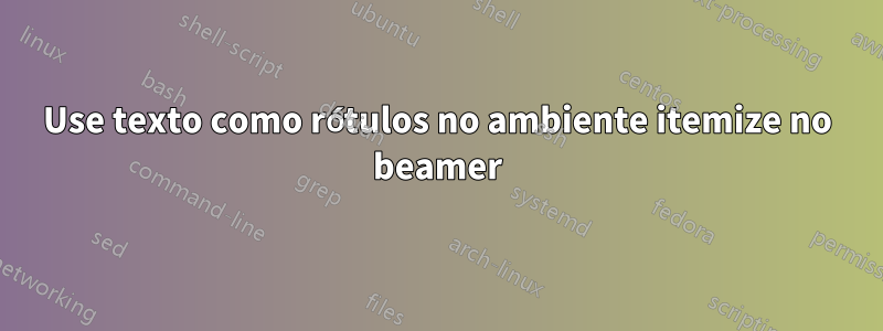 Use texto como rótulos no ambiente itemize no beamer