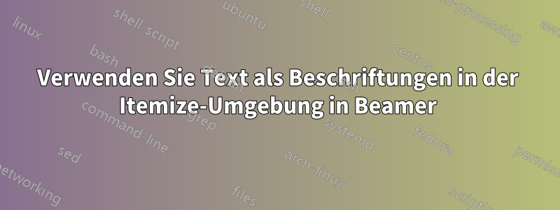 Verwenden Sie Text als Beschriftungen in der Itemize-Umgebung in Beamer