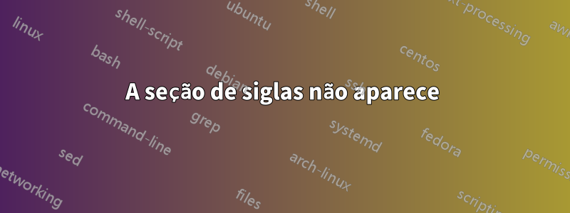 A seção de siglas não aparece