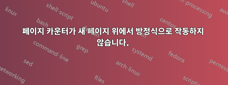 페이지 카운터가 새 페이지 위에서 방정식으로 작동하지 않습니다.