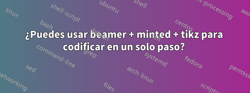 ¿Puedes usar beamer + minted + tikz para codificar en un solo paso?