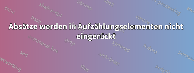 Absätze werden in Aufzählungselementen nicht eingerückt