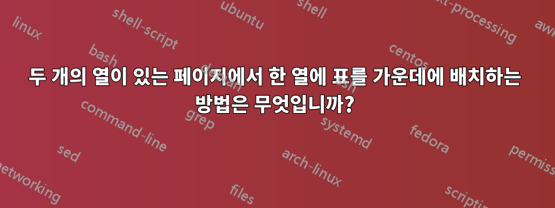 두 개의 열이 있는 페이지에서 한 열에 표를 가운데에 배치하는 방법은 무엇입니까?