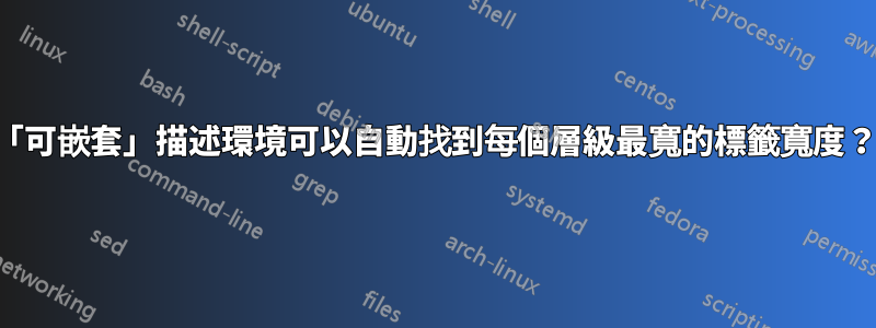 「可嵌套」描述環境可以自動找到每個層級最寬的標籤寬度？