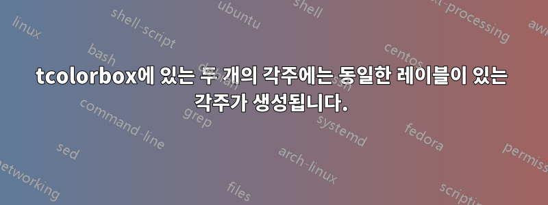 tcolorbox에 있는 두 개의 각주에는 동일한 레이블이 있는 각주가 생성됩니다.