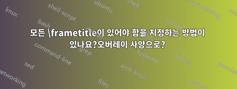 모든 \frametitle이 있어야 함을 지정하는 방법이 있나요?오버레이 사양으로?