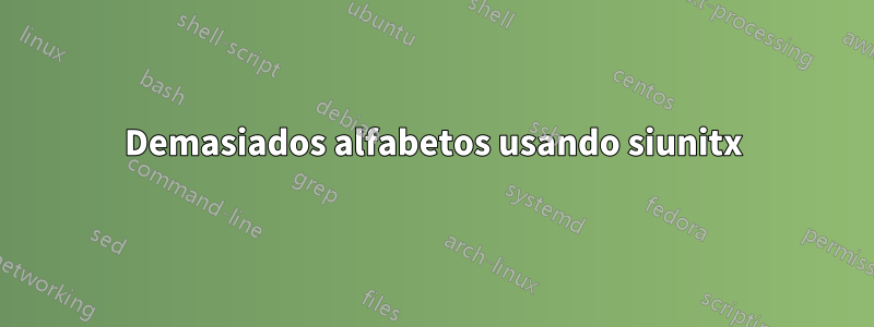 Demasiados alfabetos usando siunitx