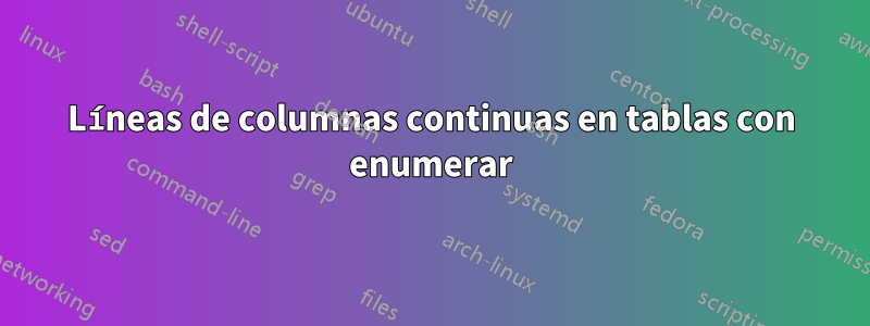 Líneas de columnas continuas en tablas con enumerar