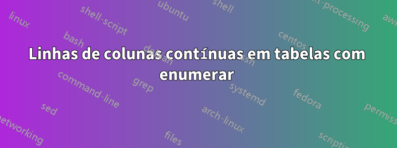 Linhas de colunas contínuas em tabelas com enumerar