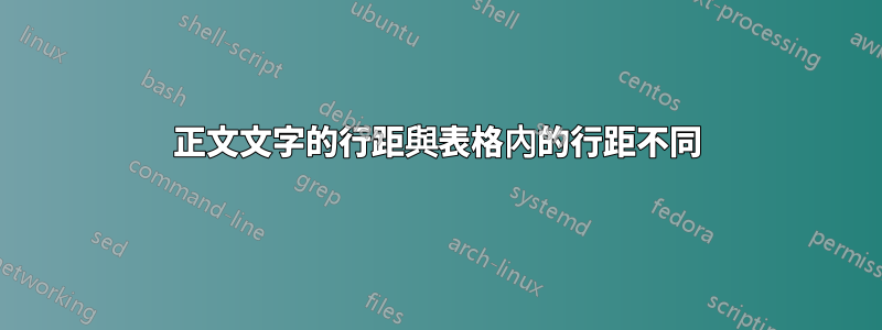 正文文字的行距與表格內的行距不同