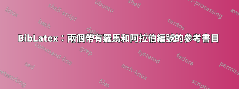 BibLatex：兩個帶有羅馬和阿拉伯編號的參考書目