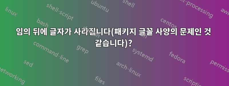 임의 뒤에 글자가 사라집니다(패키지 글꼴 사양의 문제인 것 같습니다)?