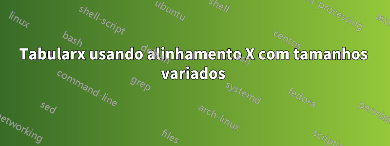 Tabularx usando alinhamento X com tamanhos variados