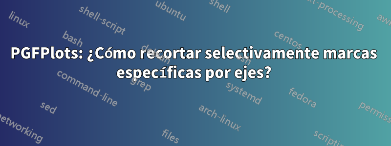 PGFPlots: ¿Cómo recortar selectivamente marcas específicas por ejes?