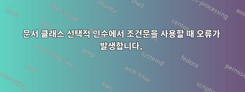 문서 클래스 선택적 인수에서 조건문을 사용할 때 오류가 발생합니다.