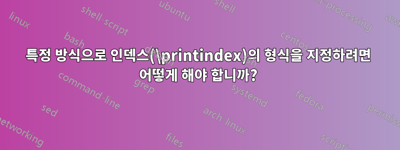 특정 방식으로 인덱스(\printindex)의 형식을 지정하려면 어떻게 해야 합니까?