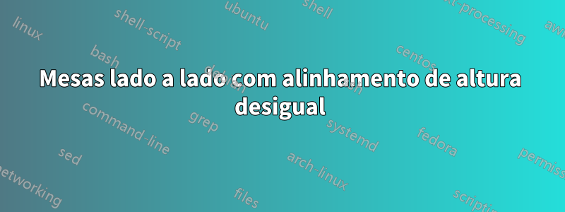 Mesas lado a lado com alinhamento de altura desigual