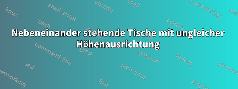 Nebeneinander stehende Tische mit ungleicher Höhenausrichtung