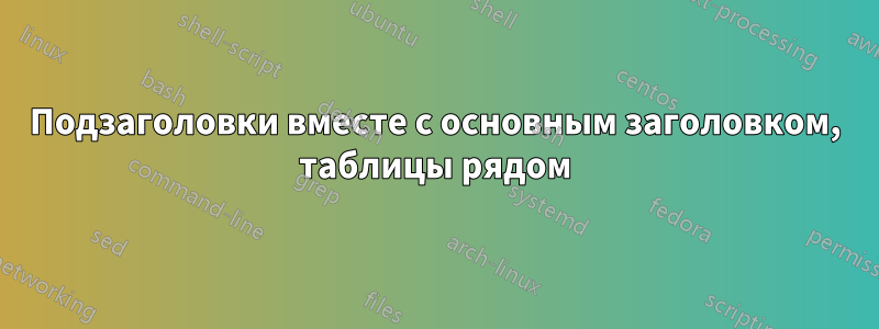 Подзаголовки вместе с основным заголовком, таблицы рядом