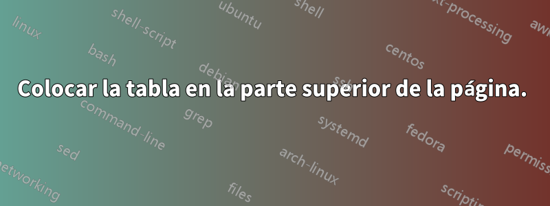 Colocar la tabla en la parte superior de la página.