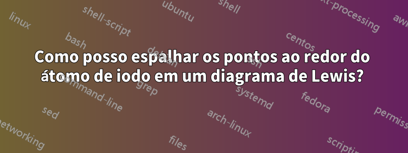 Como posso espalhar os pontos ao redor do átomo de iodo em um diagrama de Lewis?