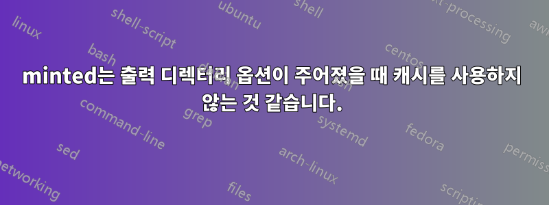 minted는 출력 디렉터리 옵션이 주어졌을 때 캐시를 사용하지 않는 것 같습니다.