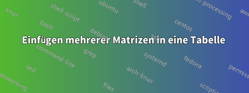 Einfügen mehrerer Matrizen in eine Tabelle