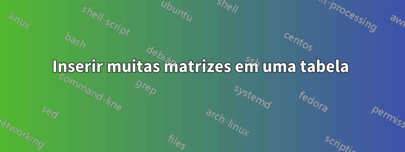 Inserir muitas matrizes em uma tabela