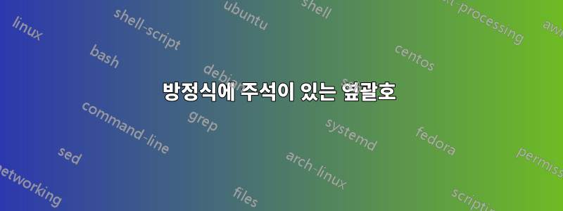 방정식에 주석이 있는 옆괄호