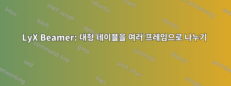 LyX Beamer: 대형 테이블을 여러 프레임으로 나누기