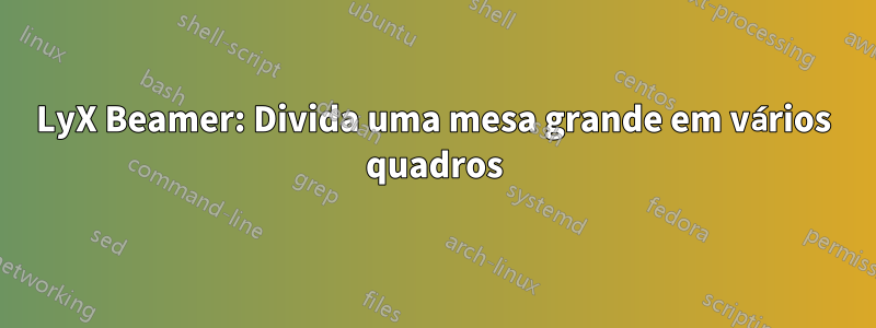 LyX Beamer: Divida uma mesa grande em vários quadros