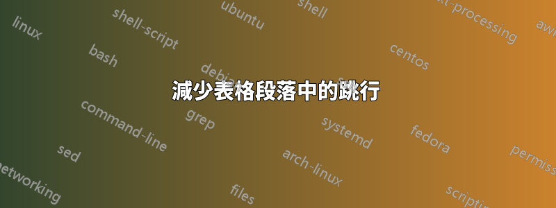 減少表格段落中的跳行