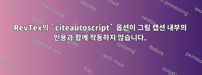 RevTex의 `citeautoscript` 옵션이 그림 캡션 내부의 인용과 함께 작동하지 않습니다.