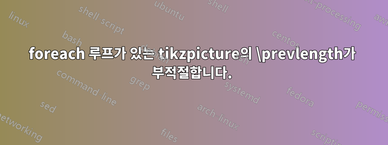 foreach 루프가 있는 tikzpicture의 \prevlength가 부적절합니다.