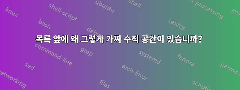 목록 앞에 왜 그렇게 가짜 수직 공간이 있습니까?