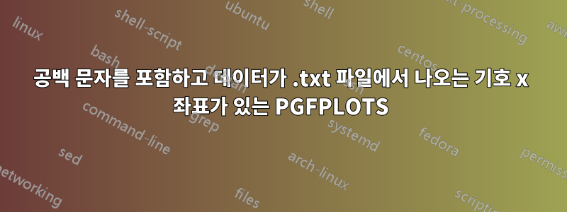공백 문자를 포함하고 데이터가 .txt 파일에서 나오는 기호 x 좌표가 있는 PGFPLOTS