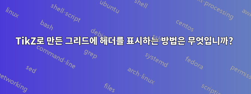 TikZ로 만든 그리드에 헤더를 표시하는 방법은 무엇입니까?